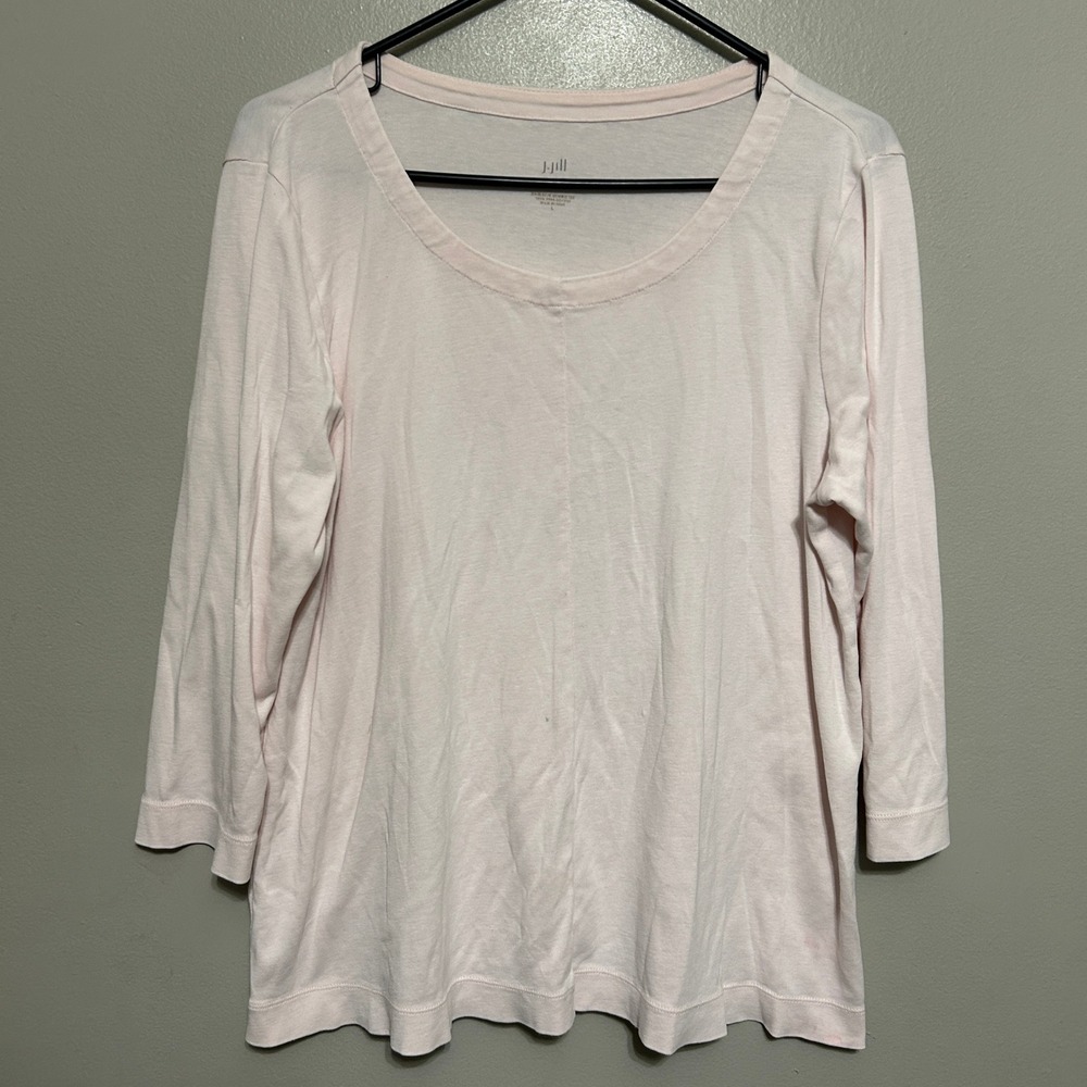 J. Jill Seamed Tee Blouse L Pink 3/4-Sleeve Perfect Pima Cotton Top Minimalist